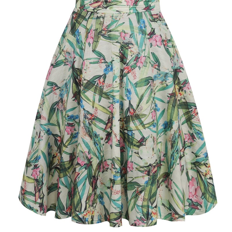 oxiuly Women's V-Neck Cap Sleeve Floral Casual Work Cocktail Swing Dress OX233 (M, Light Green) - Image 5